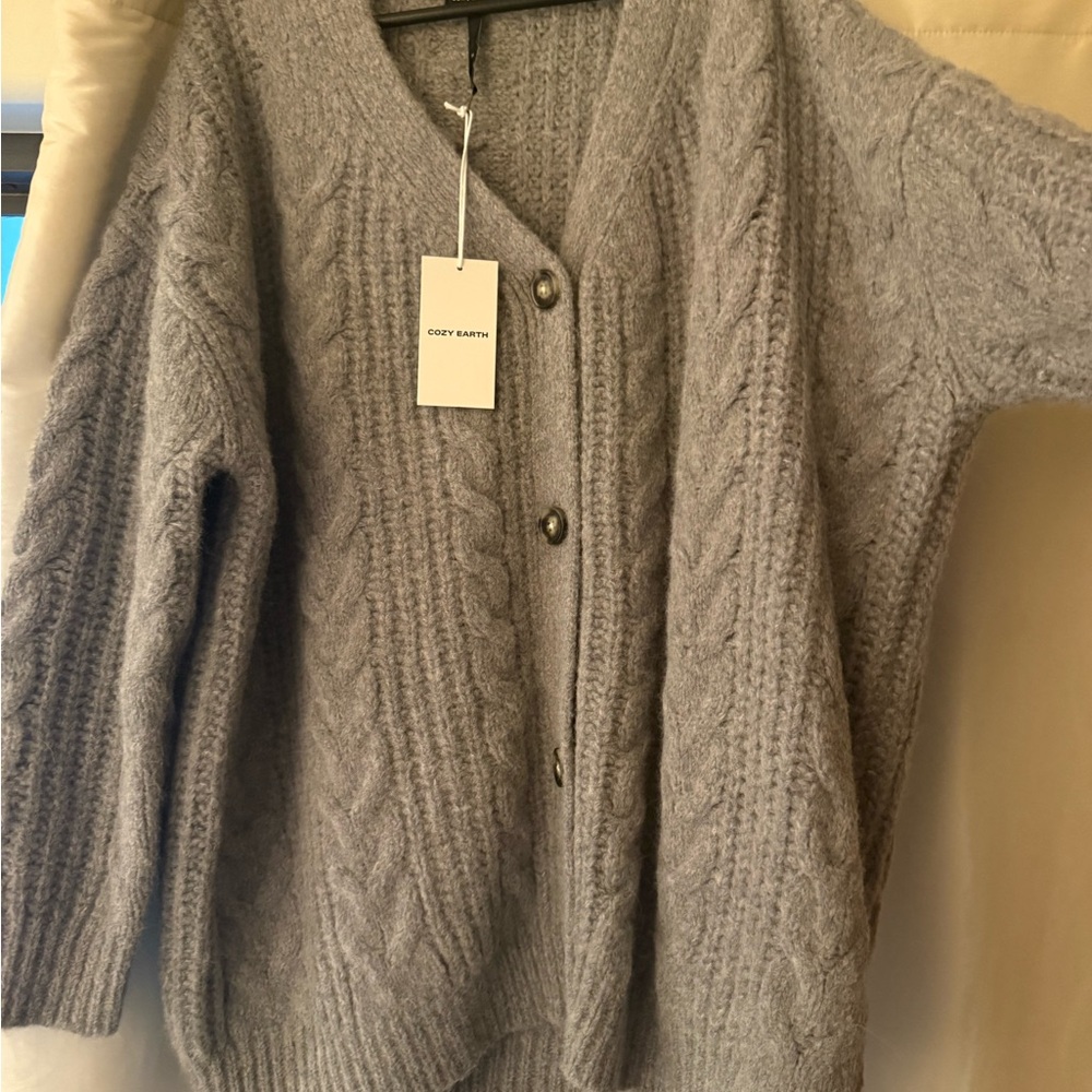 Cozy Earth Women's Cable Knit Cardigan - Soft Gray